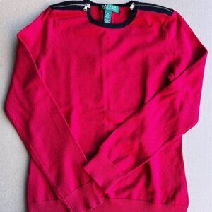 Lauren Ralph Lauren Petites Crew Neck Sweater with Zipper Detail | Size PS